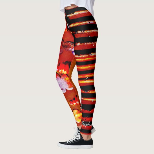 Orange und schwarzer Streifen mit Personalisiertem Leggings (Links)
