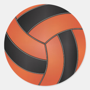 Orange und Schwarzer Volleyball Runder Aufkleber