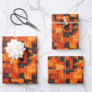 Orange und schwarzes Abstrakt Geschenkpapier Set