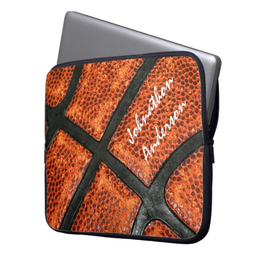 Orange und schwarzes Basketball-Muster mit Laptopschutzhülle (Vorderseite Links)