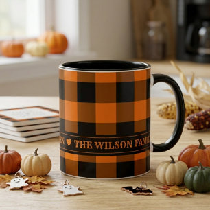 Orange und schwarzes Büffel-Karo Halloween Tasse
