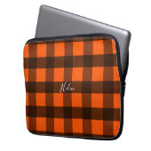 Orange und schwarzes Gingham Laptopschutzhülle (Vorderseite Links)