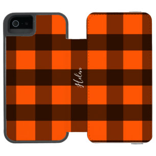 Orange und schwarzes Guingham Incipio Watson™ iPhone 5 Geldbörsen Hülle