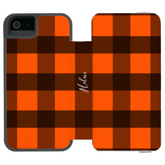 Orange und schwarzes Guingham Incipio Watson™ iPhone 5 Geldbörsen Hülle
