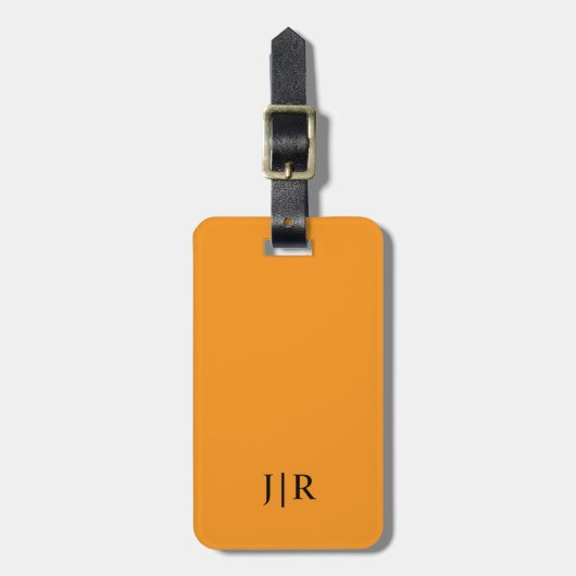 Orange und schwarzes modernes Monogramm Gepäckanhänger (Vorderseite vertikal)