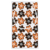 Orange und schwarzes Retro Blumen-Muster Kleine Geschenktüte (Rückseite)