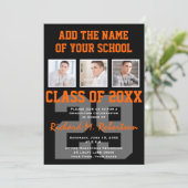 Orange und schwarzes Team färbt Sport-Abschluss Einladung (Stehend Vorderseite)