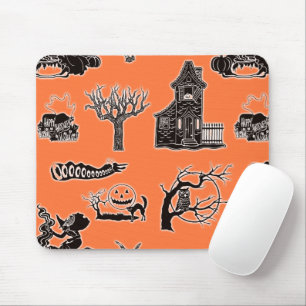 Orange und schwarzes Vintage-Halloween-Muster Mousepad