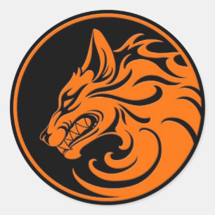 Orange- und Schwarzwolf-Kreis Runder Aufkleber