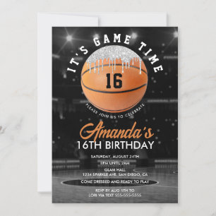 Orange und Silber Basketball Geburtstag Einladung