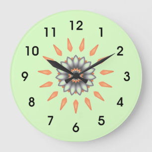 Orange und Silber-Sternenexplosions-Blume Große Wanduhr