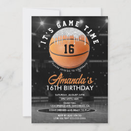 Orange und Silver Basketball Geburtstag Einladung