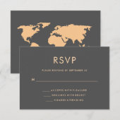 Orange und Smoky Grau | World Map Wedding RSVP Karte (Vorne/Hinten)