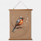 Orange und Tan Abstrakt Robin Couple Wandteppich Mit Holzrahmen (Vorderseite)