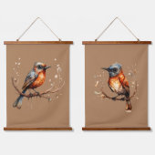 Orange und Tan Abstrakt Robin Couple Wandteppich Mit Holzrahmen (Doppelt)