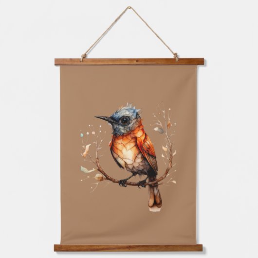 Orange und Tan Abstrakt Robin Couple Wandteppich Mit Holzrahmen (Vorderseite 2)