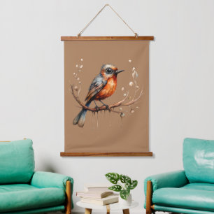 Orange und Tan Abstrakt Robin Rechts gegenüber Wandteppich Mit Holzrahmen