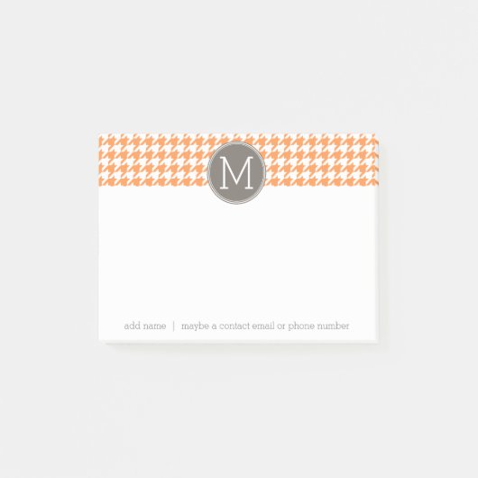 Orange und Taupe Hahnentrittmuster Muster Monogram Post-it Klebezettel (Vorderseite)