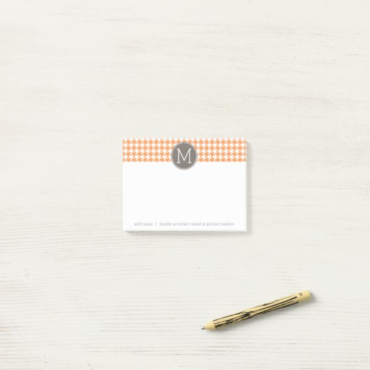 Orange und Taupe Hahnentrittmuster Muster Monogram Post-it Klebezettel (Auf Schreibtisch)