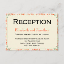 Orange- und Teal-Rustical-Hochzeitsempfangskarte