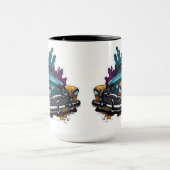 Orange- und Teal-Vintage-Farbspritzer-Auto Tasse (Zentrum)