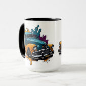 Orange- und Teal-Vintage-Farbspritzer-Auto Tasse (Vorderseite Links)