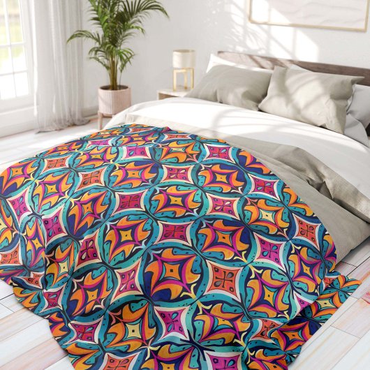 Orange und Türkis Abstrakte Kreise Boheme Fleecedecke