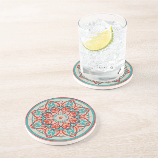 Orange- und Türkis-Boho-Mandala Getränkeuntersetzer (Seite)