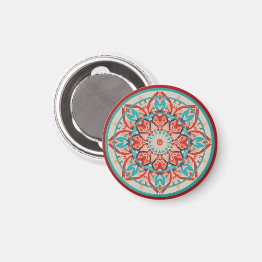 Orange- und Türkis-Boho-Mandala   Magnet (Vorderseite/Rückseite)