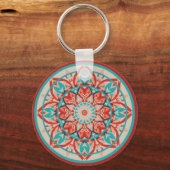 Orange- und Türkis-Boho-Mandala   Schlüsselanhänger (Rückseite)