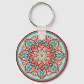 Orange- und Türkis-Boho-Mandala   Schlüsselanhänger (Rückseite)