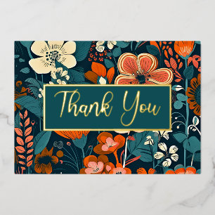 Orange und Türkis Floral Folie Dankeskarten Folieneinladung
