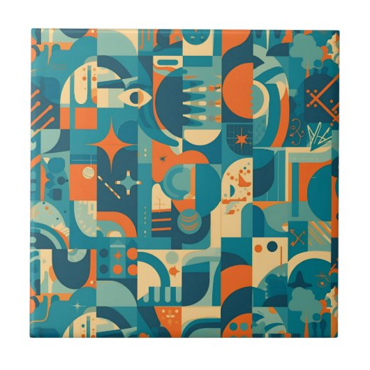 Orange und Türkis Geometrisch Abstrakt Fliese (Vorderseite)