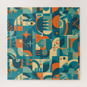 Orange und Türkis Geometrisches Abstrakt Puzzle