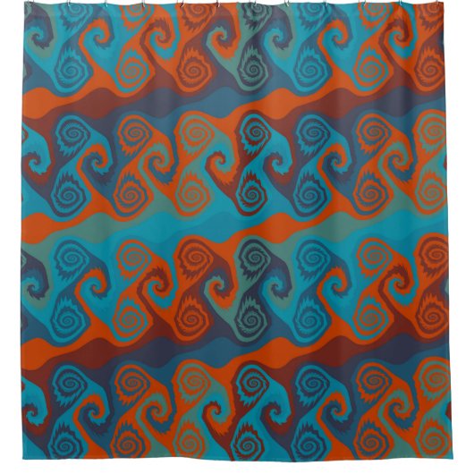 Orange und Türkis Swirl abstrakt Duschvorhang (Vorderseite)