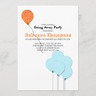 Orange und Türkisblaue Luftballons Abschiedsparty Einladung