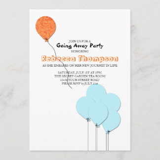 Orange und Türkisblaue Luftballons Abschiedsparty Einladung
