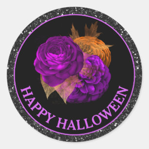 Orange- und violette Herbstblumen Frohes Halloween Runder Aufkleber