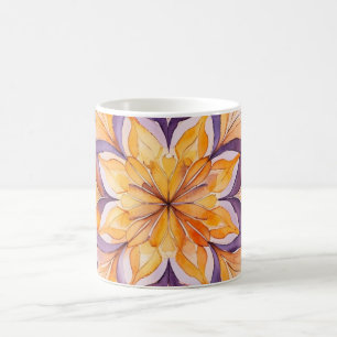 Orange- und violettes Wasserfarben-Blumenmandala Kaffeetasse