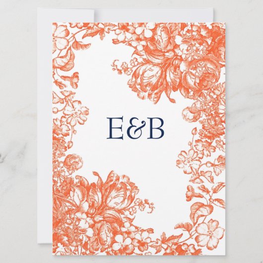 Orange und Weiß Antike Blumen Einladung (Rückseite)