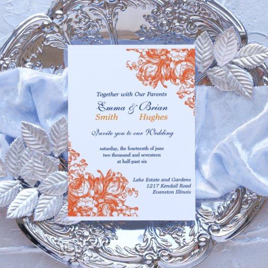 Orange und Weiß Antike Blumen Einladung