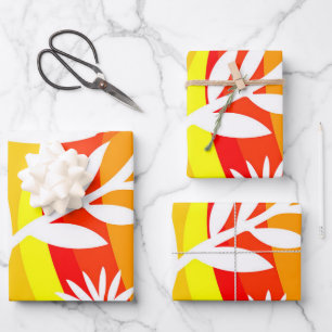 Orange und Weiß Botanisch Geschenkpapier Set