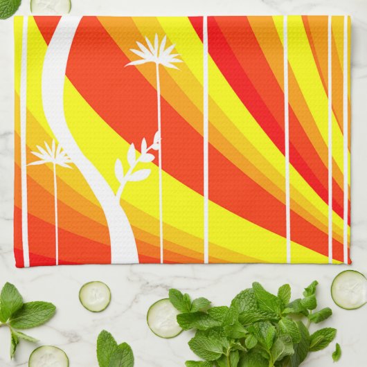 Orange und Weiß Botanisch Geschirrtuch (Gefaltet)