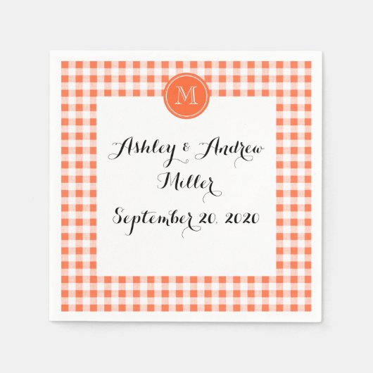 Orange und Weiß Gingham, Ihre Monogramm Serviette (Vorderseite)