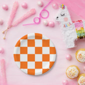 Orange und Weiß kariert Pappteller (Party)