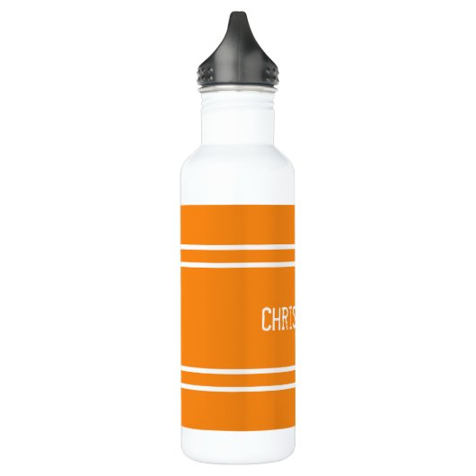 Orange und Weiß mit Namen und Streifen Edelstahlflasche (Links)