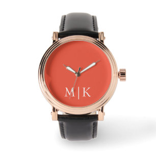 Orange und Weiß   Modernes Monogramm Armbanduhr