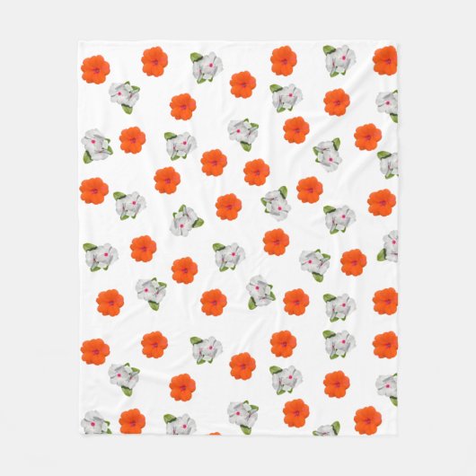 Orange und Weiße Blüten Fleecedecke (Vorderseite)