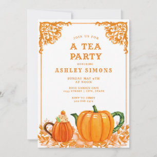 Orange und weiße Herbst-Kürbis-Teeparty-Einladung Einladung