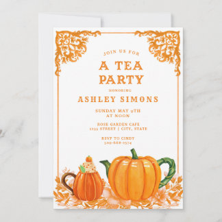 Orange und weiße Herbst-Kürbis-Teeparty-Einladung Einladung